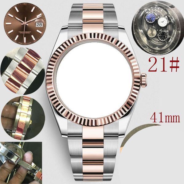 

20 colour automatic watch man 41mm blue dial. automatic 2813 stainless steel watch.silver bracelet serrated border waterproof mens watches, Slivery;brown