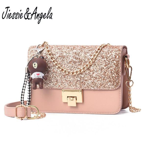 

jiessie angela мода женщины лоскута мешок блесток сумки посыльного качества женщины высоких сумки крест плечо тела мешок цепь