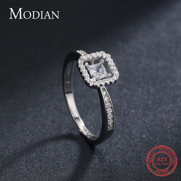 

modian real 925 stelring silver geometric hollow cubic zirconia finger rings for women shine engagement wedding fine jewelry fashion design