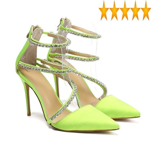 

sandals office ladies pointed toe fashion high heel party dress diamonds luxury shoes summer female zipper silk stiletto sandal, Black
