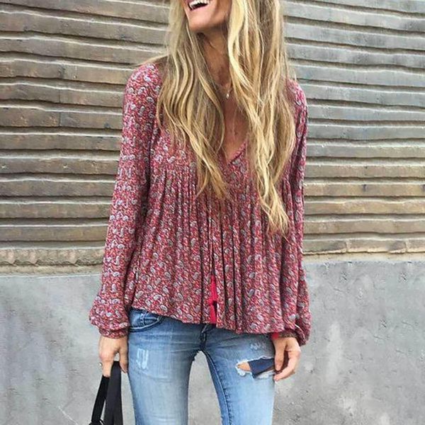 

womens and blouses elegant office boho blouse shirt ladies casual long sleeve v-neck autumn blusas mujer de moda 2020, White