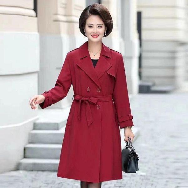 

women's trench coats women spring windbreaker mid-length ladies over-the-knee autumn jacket middle- elderly large warm female outwear, Tan;black