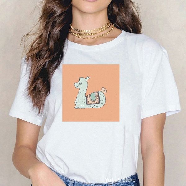 

zogankin harajuku kawaii alpacas llama animal print women clothes funny t shirts cute tee shirt femme 90s tshirt #ri3n, White