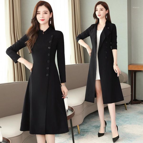 

2021 vintage black office lady midi dresses autumn winter plus size solid long sleeve dress elegant women bodycon party vestidos1, Black;gray