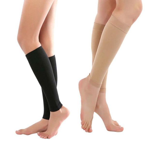 

1 pair relieve leg calf sleeve varicose vein circulation compression elastic stocking leg support outdoor socks, Black