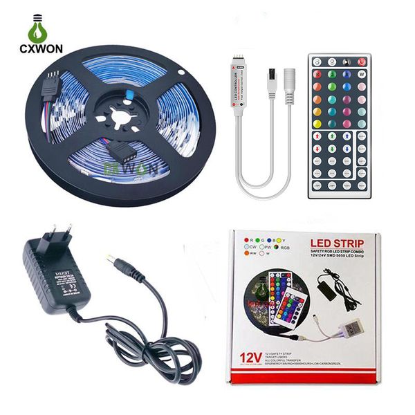 

drop shipping led strip light 5m 10m 15m 20m 5050smd flexible tape led ribbon strip light with adapter and ir controller