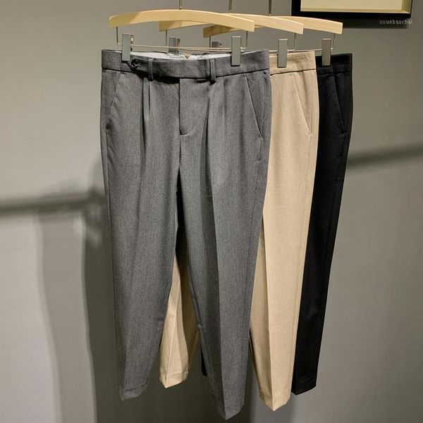 

black gray khaki dress pants men slim fit mens suit pants luxury ankle length male formal business pantalon homme classique p531, White;black