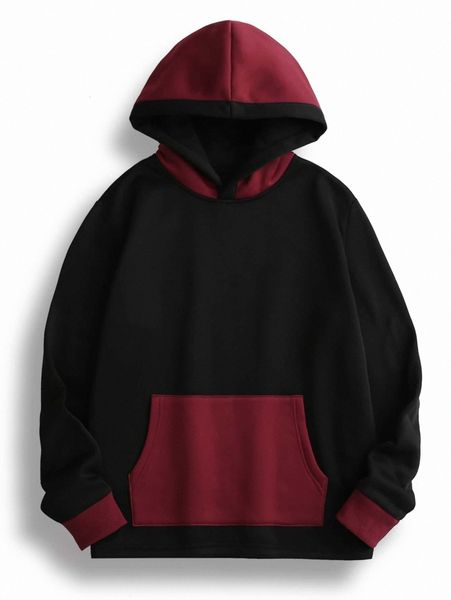 

men two tone kangaroo pocket hoodie b97q#, Black