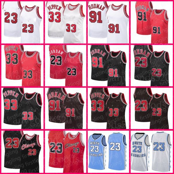 

23 chicagos jersey 33 scottie pippen jerseys dennis rodman zach 8 lavine retro basketball mens mj red black white size s-xxl north carolina, Black;red
