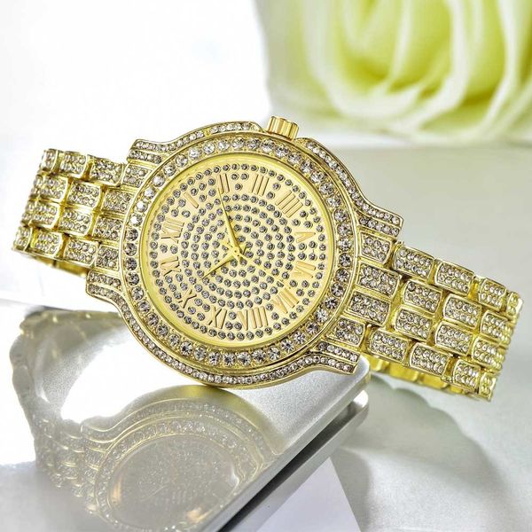 

stainless steel men women watches fashion shiny full diamond date quartz watch wristwatches bing bling hip hip wristwatch gold silver, Slivery;brown
