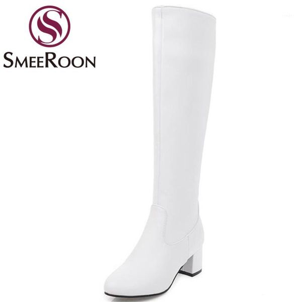 

boots smeeroon arrive 2021 knee high thick heels skid resistance wearproof winter fashion classic zipper woman's shoes1, Black