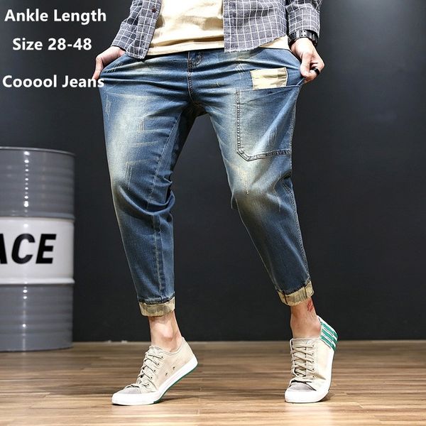 

black jeans men denim blue jean distressed mens jogger pants hip hop harem stretch man teenager trousers plus size 42 44 46 48 201120