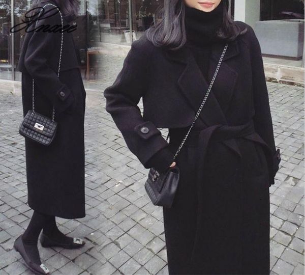

spring autumn winter new women's casual blend trench oversize long with belt women wool coat cashmere outerwear, Tan;black
