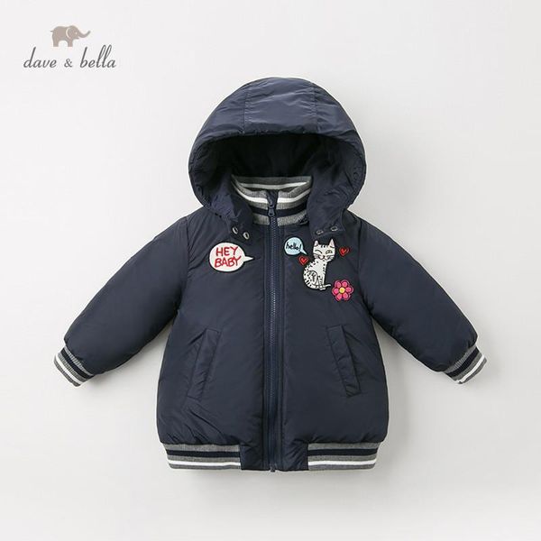 

db11999 dave bella winter baby girls down pockets cartoon hooded coat outerwear children 90% white duck down padded kids jacket, Blue;gray