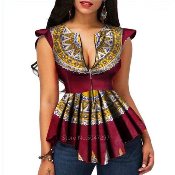 

ethnic clothing fashion 2021 ladies clothes african v-neck dashiki print plus size t shirt traditional dresses for women1, Red