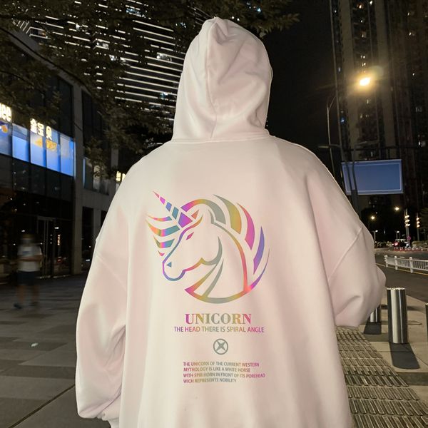 

reflective unicorn print men's new large size student loose fashion hooded couple butterfly jacket