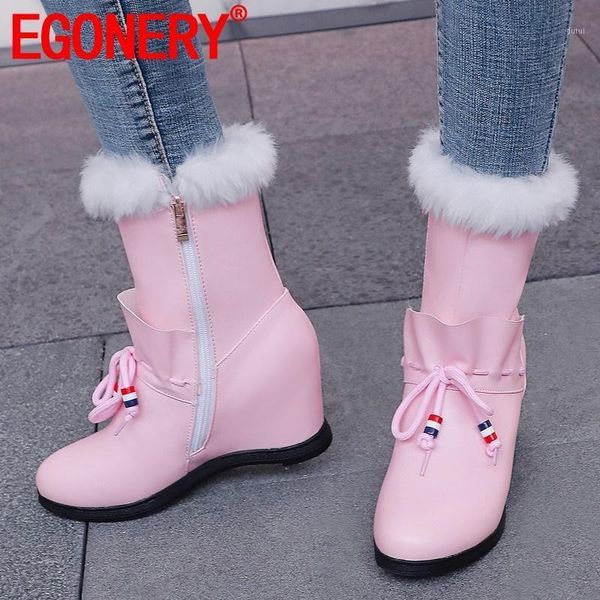 

egonery winter new sweet casual mid calf boots outside comfortable mid heels round toe zip plus size women shoes drop shipping1, Black