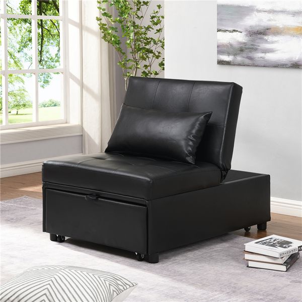 

us stock contemporary faux leather folding ottoman sofa bed multifunctional sofa bed fast shipping