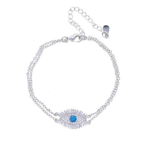 

2021 new arrived fashion women jewelry shiny cz paved lucky turkish blue evil eye charm double layers chain bracelet party gift, Golden;silver