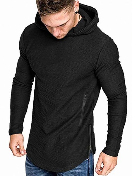 

men solid zipper detail hoodie b1lr#, Black