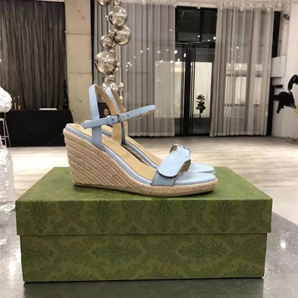 

the latest leisure women's slope heel sandals are made of imported cow leather, multi-color, optional hemp rope weaving, luxury custom, Black