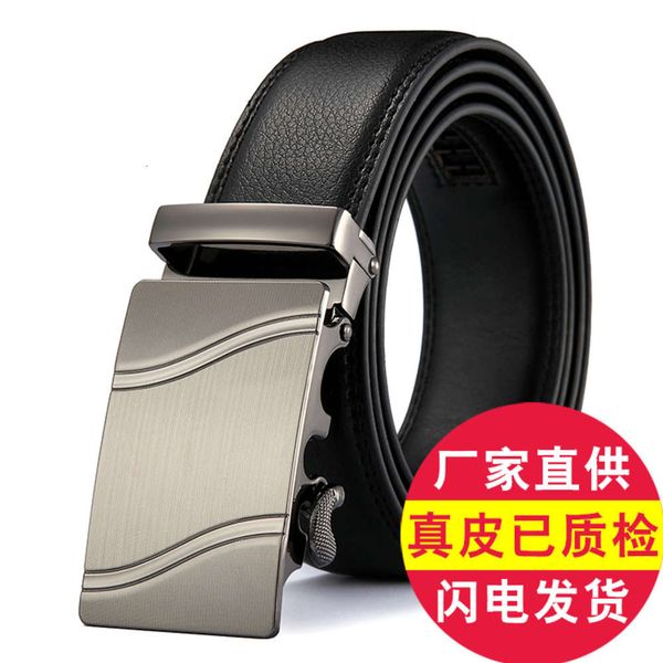 

men's belt leather automatic buckle youth two-layer cow leather belt trendy men's belt, Black;brown