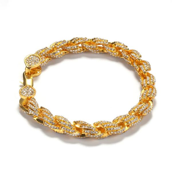 

hip hop iced out cubic zircon bling twisted twist 7-8inch personality bracelet men luxury charm stainless steel trend bracelet, Golden;silver