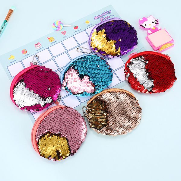 

mermaid sequin change purse womens girls small bag mini zipper round shape coin purse, Red;black