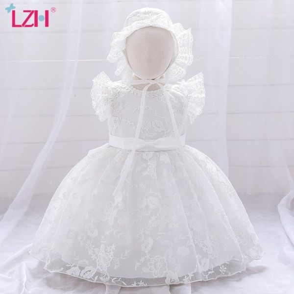 

lzh newborn clothes 2020 childrens princess dress solid color embroidery baby 1 year birthday party dress infant girls dress+hat1, Red;yellow