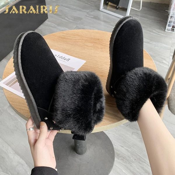 

sarairis new design 2020 platform comfy add fur warm winter booties woman slip on concise dropship shoes woman boots ladies, Black