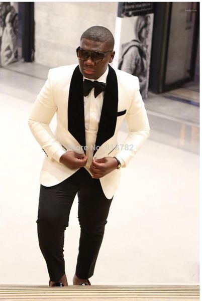 

wholesale- custom groom tuxedo suit 2017 smoking masculino ivory men suits terno slim fit shawl lapel groomsmen men wedding party suits1, White;black