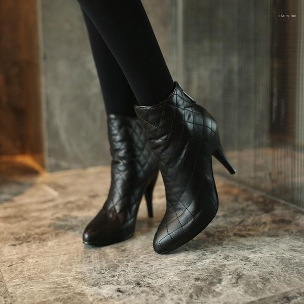 

pointed toe square heel women boots fashion buckle ankle boots women shoes zipper high heel shoes woman large size1, Black