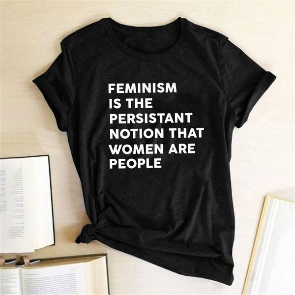 

feminism is the persistant notion that women are people letter print feminism women t-shirt short sleeve summer loose tees, White