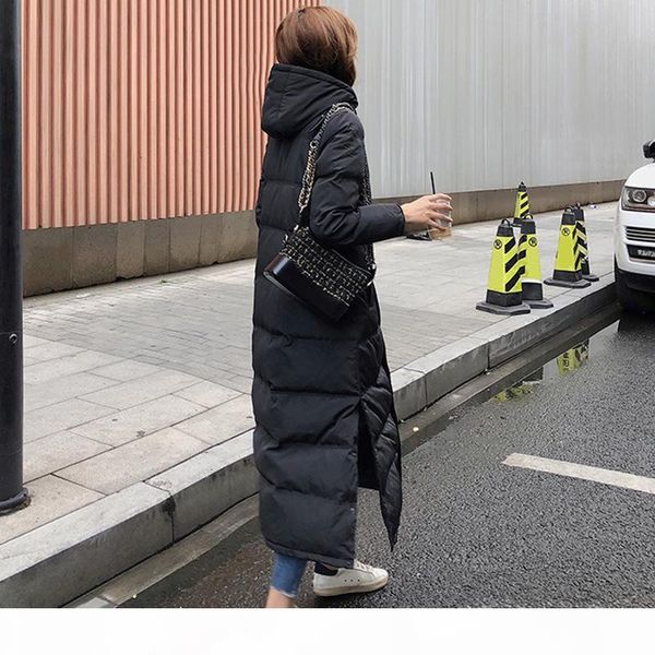 

winter womens warm jacket coat winter long thick white duck down jacket woman hooded and parka long puffer jacket, Black