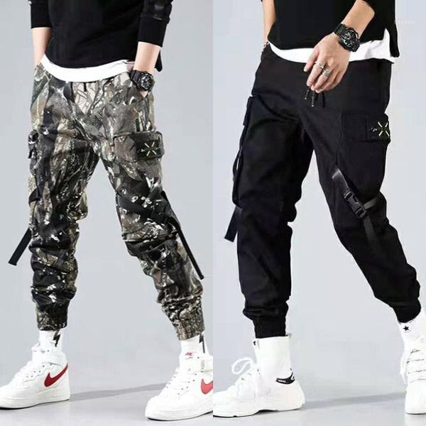 

summer men's plus size camouflage overalls tide brand loose-fitting harlan pants casual nine-point pants1, Black