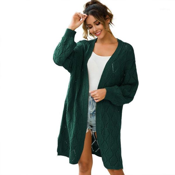 

lemon gina 2020 autumn new women knitted hollow out cardigan solid color full sleeve long cardigan sweater coat vd31401, Tan;black