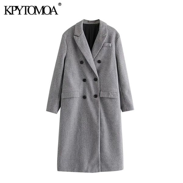 

kpytomoa women 2020 fashion double breasted oversized woolen coat vintage long sleeve pockets female outerwear chic overcoat, Tan;black