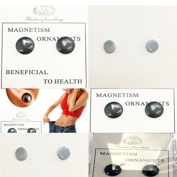 

factoryw7x1are simple magnetic popular without ear holes in black magnet acupoint earrings, Silver