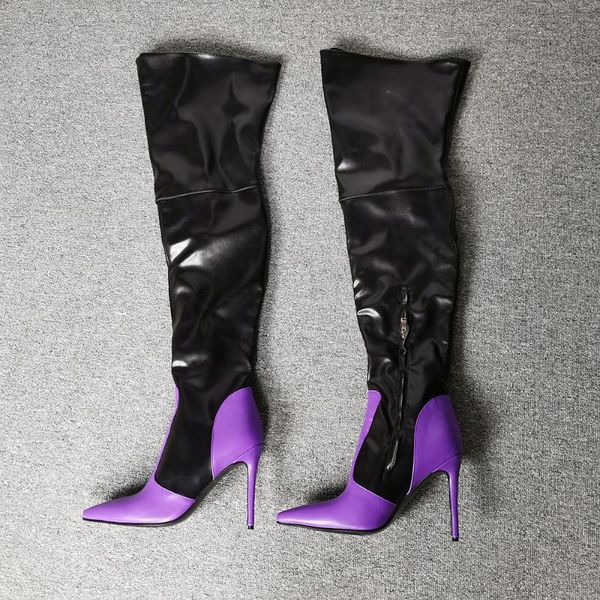 

dovereiss fashion women's shoes winter pointed toe zipper rose red mixed colors over the knee boots stilettos heels 35-47, Black