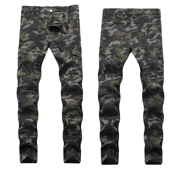 

men long jeans european and american folds slim fit multi-pocket men pants army green brand fashion cool jeans1, Blue