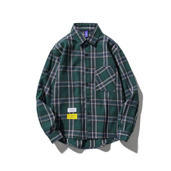 

brand 2021 spring autumn long sleeves new flannel collar korea style shirt for men's plaid harajuku clothing krqi, White;black