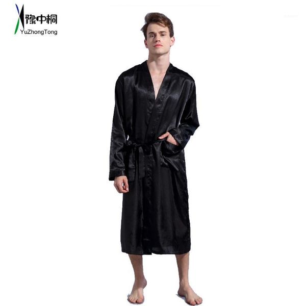 

black loose leisure men's rayon satin robe gown solid kimono bathrobe casual nightwear sleepwear pajamas s  l xl xxl tbg06101, Black;brown