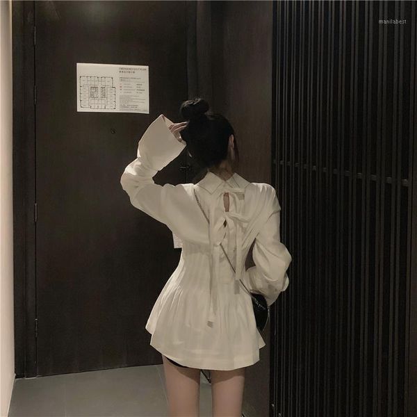 

goohojio 2020 new autumn bow-knot cloth blouses women long sleeve chic women shirt casual solid color fashionable shirts1, White