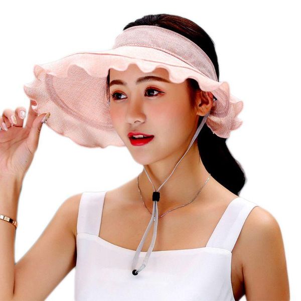 

женщины лето защита от ультрафиолетовых лучей вс visor hat empty top волнистые оборками большой широкий брим солнцезащитный roll-up складная, Blue;gray