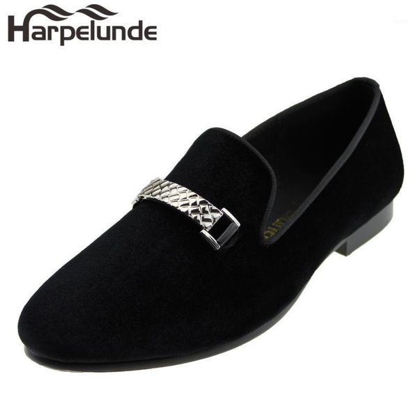 

harpelunde men event shoes buckle black velvet loafers1