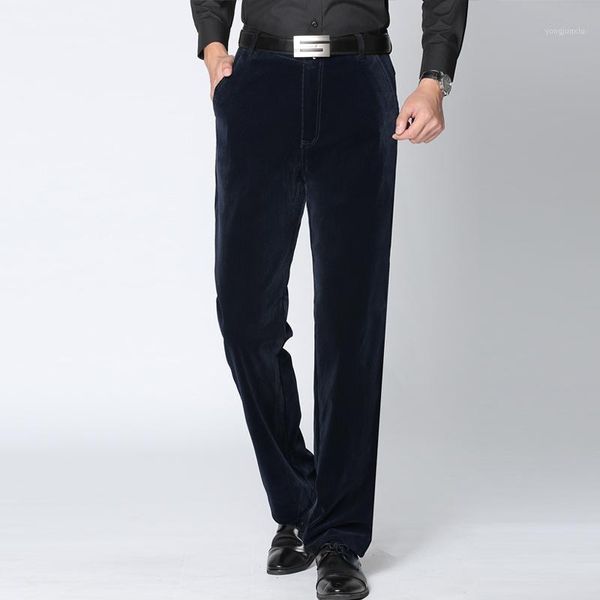 

wholesale- 2017 men's corduroy pants autumn middle age casual straight long male trousers middle waist zipper pants soft comfortable1, Black