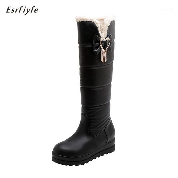 

boots esrfiyfe 2021 winter warm plush knee high women comfy flat heel snow slip on platform woman shoes black white1
