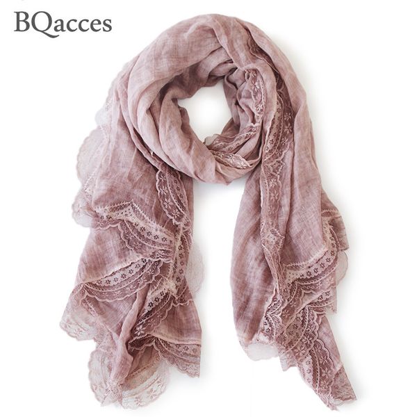 

new fashion women solid color cotton linen scarves with lace lady spring autumn thin silk scarf shawl wrap hijab 201018, Blue;gray