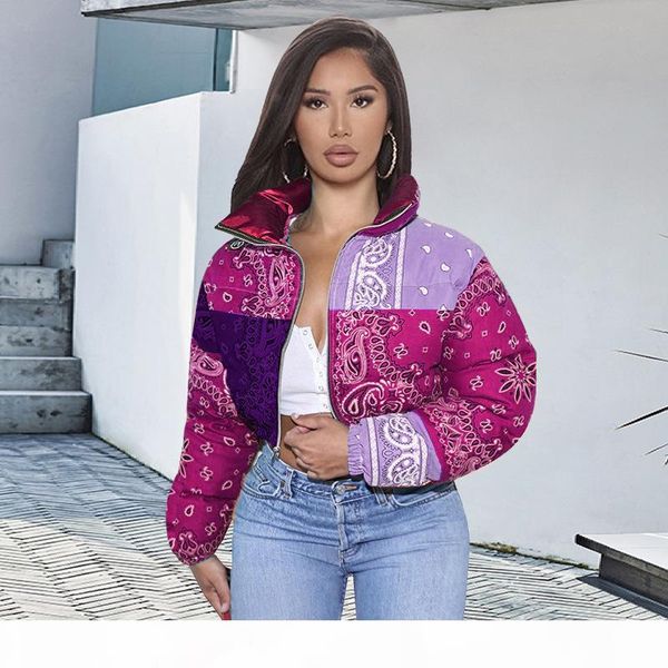 

women down jacket designer 2020 cashew flower printed stand-up collar ladies new fashion leisure winter thick warm zippered bread coat, White
