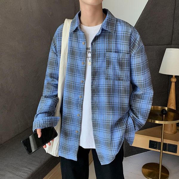 

Male Mode Long Plaid Big Teenage Size Quality College Wind Spring Shirt B8wx, White;black